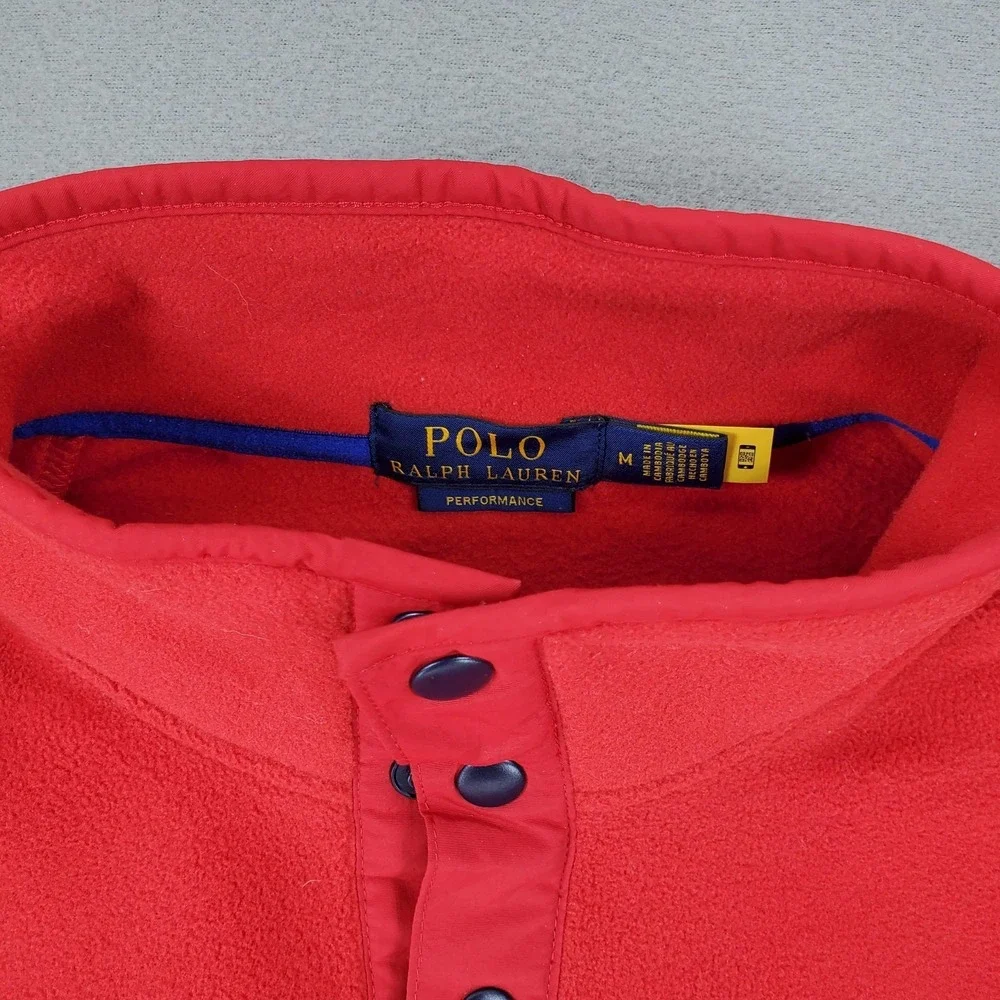 Polo Ralph Lauren Performance Pullover Mens Size M Red‎ 1/4 Button Snap Fleece